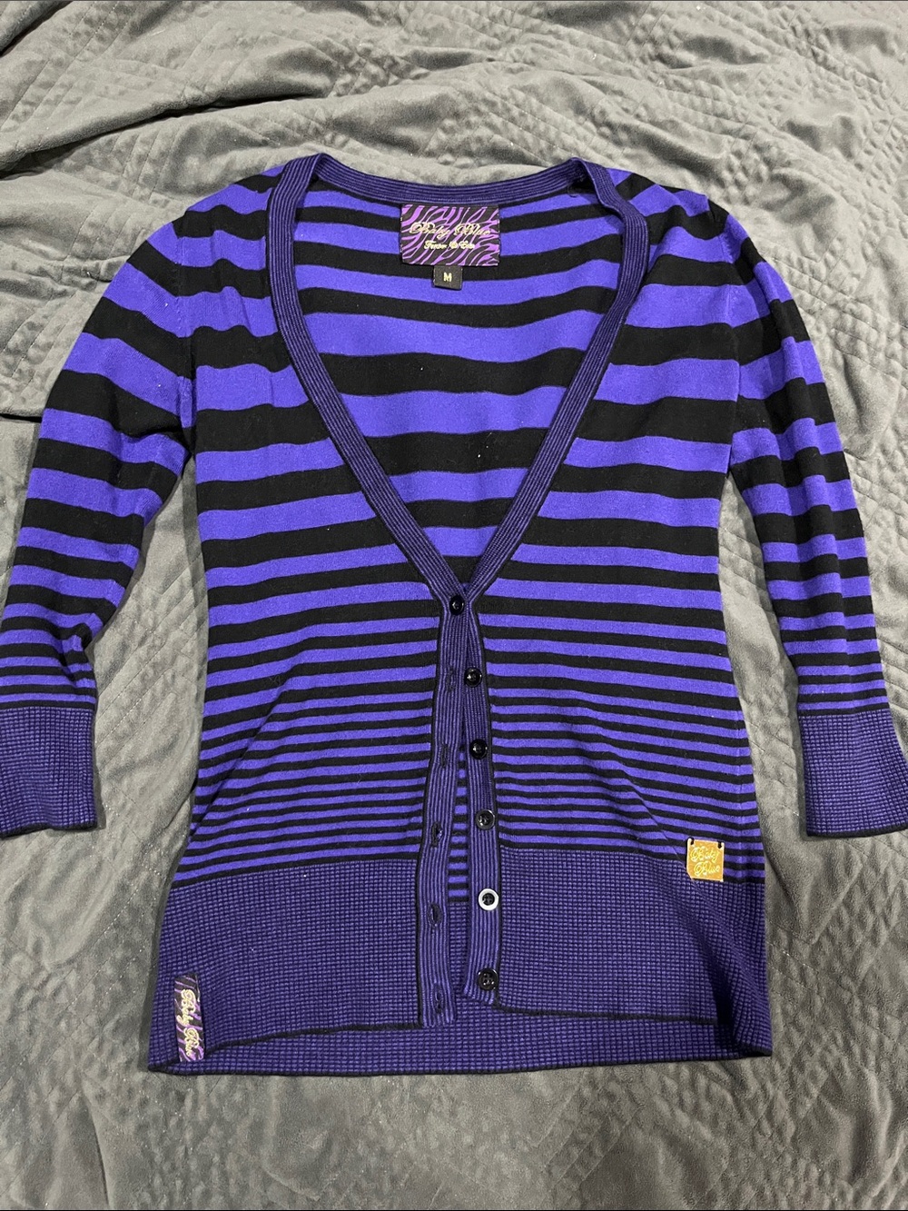 Baby Blue Purple and Black V-Neck Cardigan Sweater - Brand: